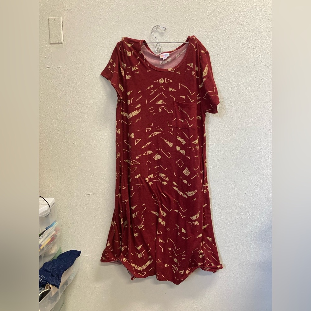Long red and golden LuLaRoe dress